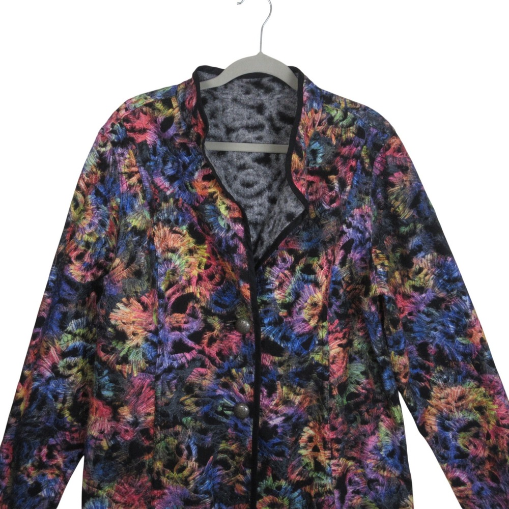 Trimdin Reversible Fuzzy Jacket Med Colorful Abstract Artsy Button Front - Picture 4 of 16